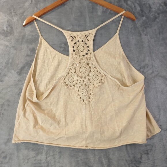 Aerie Crochet Back Beige Tank Top XL Lightweight Boho Summer Layer Earth Tones - Picture 2 of 9
